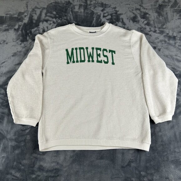 MV Sport Sweaters - MV Sport Vintage Midwest Pullover Sweatshirt Size M Cream Ribbed College Green